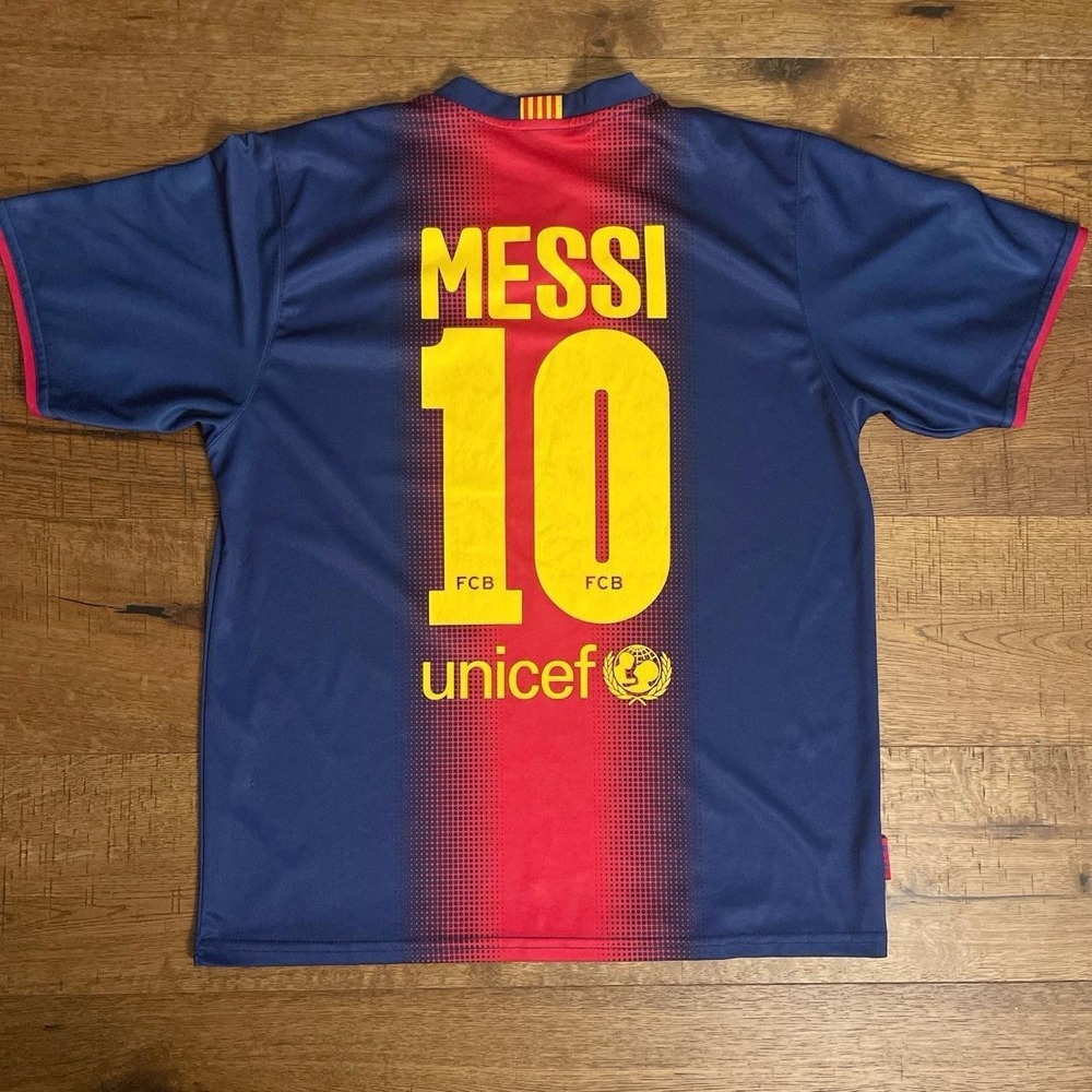 FC Barcelona Soccer Jersey Mens L Navy Burgundy Blokecore Messi 10 2011/12 Home
